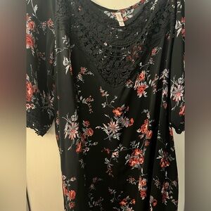 Xhilaration Black Crochet Blouse with Red Floral Accents